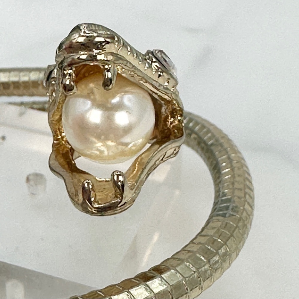 Snake Bracelet Pearl In Mouth Rhinestone Head Coiled Gold-tone Serpent Bracelet - Picture 3 of 13